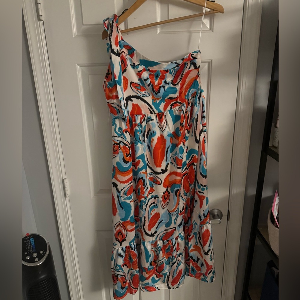 Fun patterned one shoulder dress